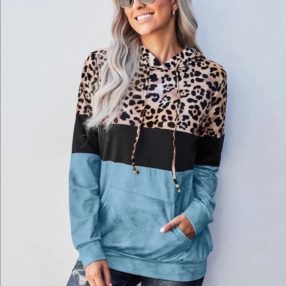 🍃LAST 1 Md💕NWT Colorblock Leopard Print Hoodie💕 - Picture 5 of 16